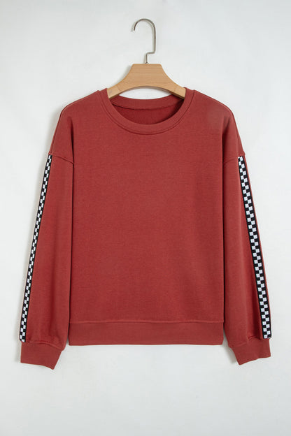 Checker Side Stripe Trim Drop Shoulder Sweatshirt