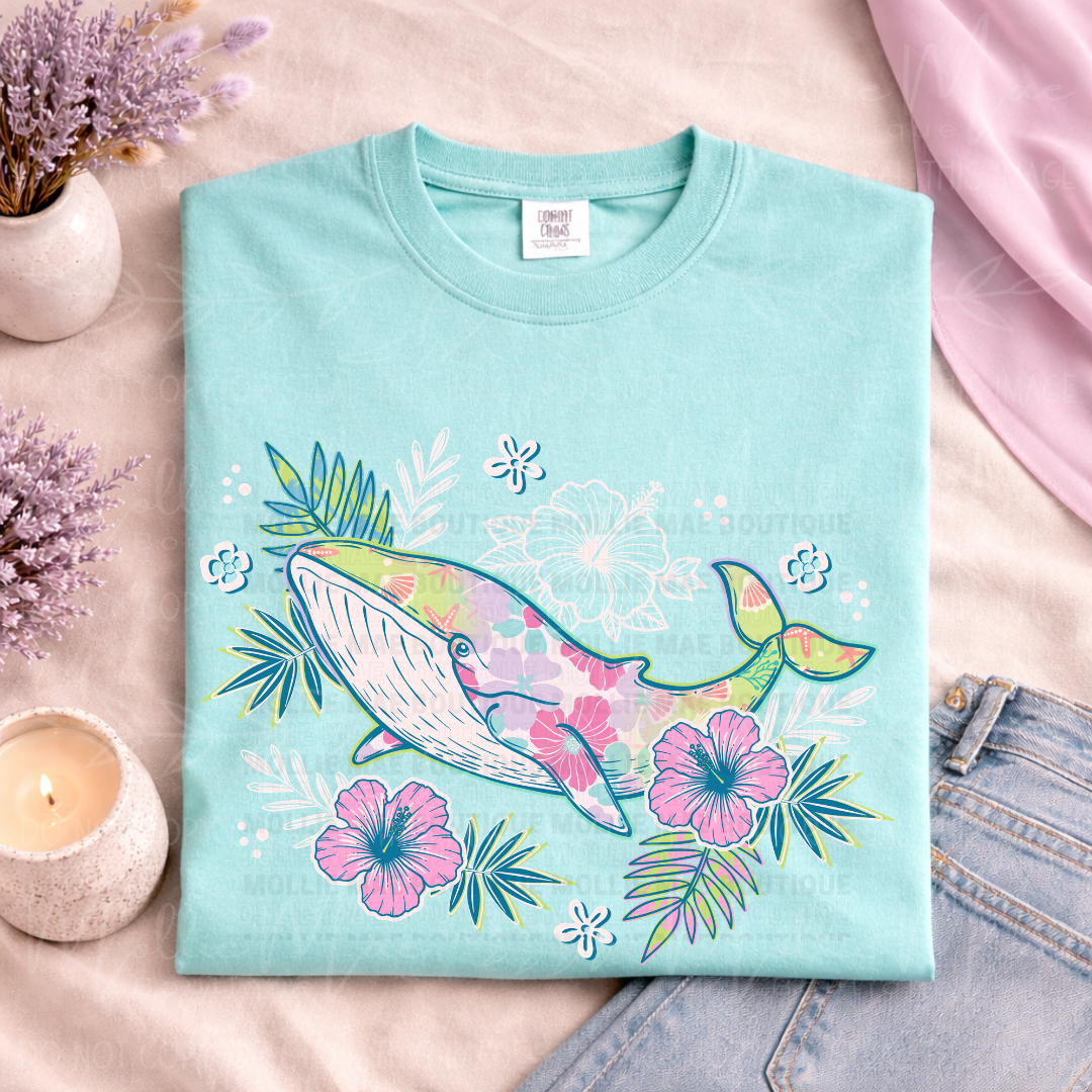 Coastal Bloom Whale Graphic Tee