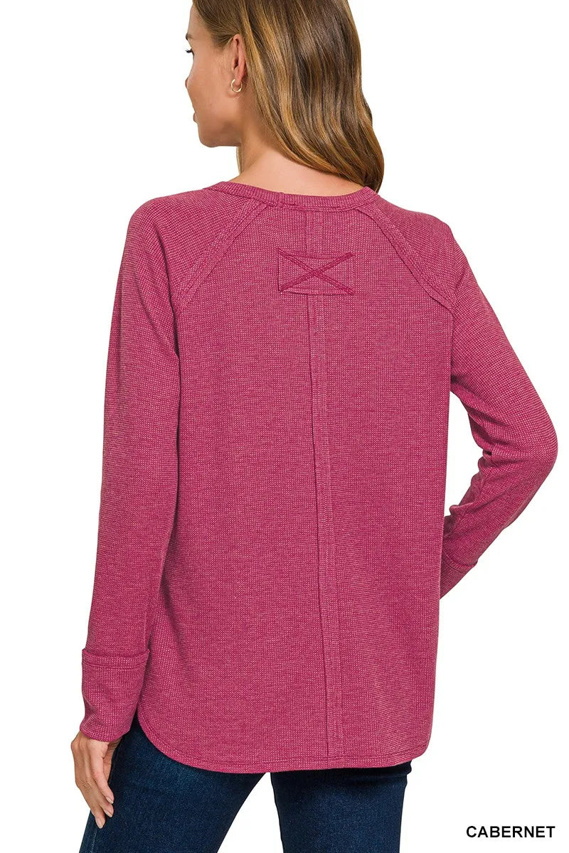 Zenana Baby Waffle Long Sleeve Top boutique fashion apparel with stylish details and comfortable fit