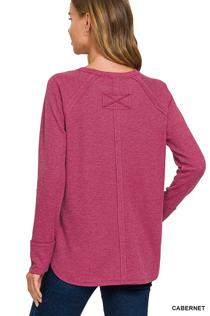 Zenana Baby Waffle Long Sleeve Top boutique fashion apparel with stylish details and comfortable fit