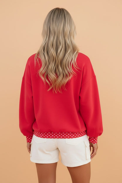 Brown Polka Dot Contrast Trim Mock Neck Sweatshirt with mock neck women's boutique fashion