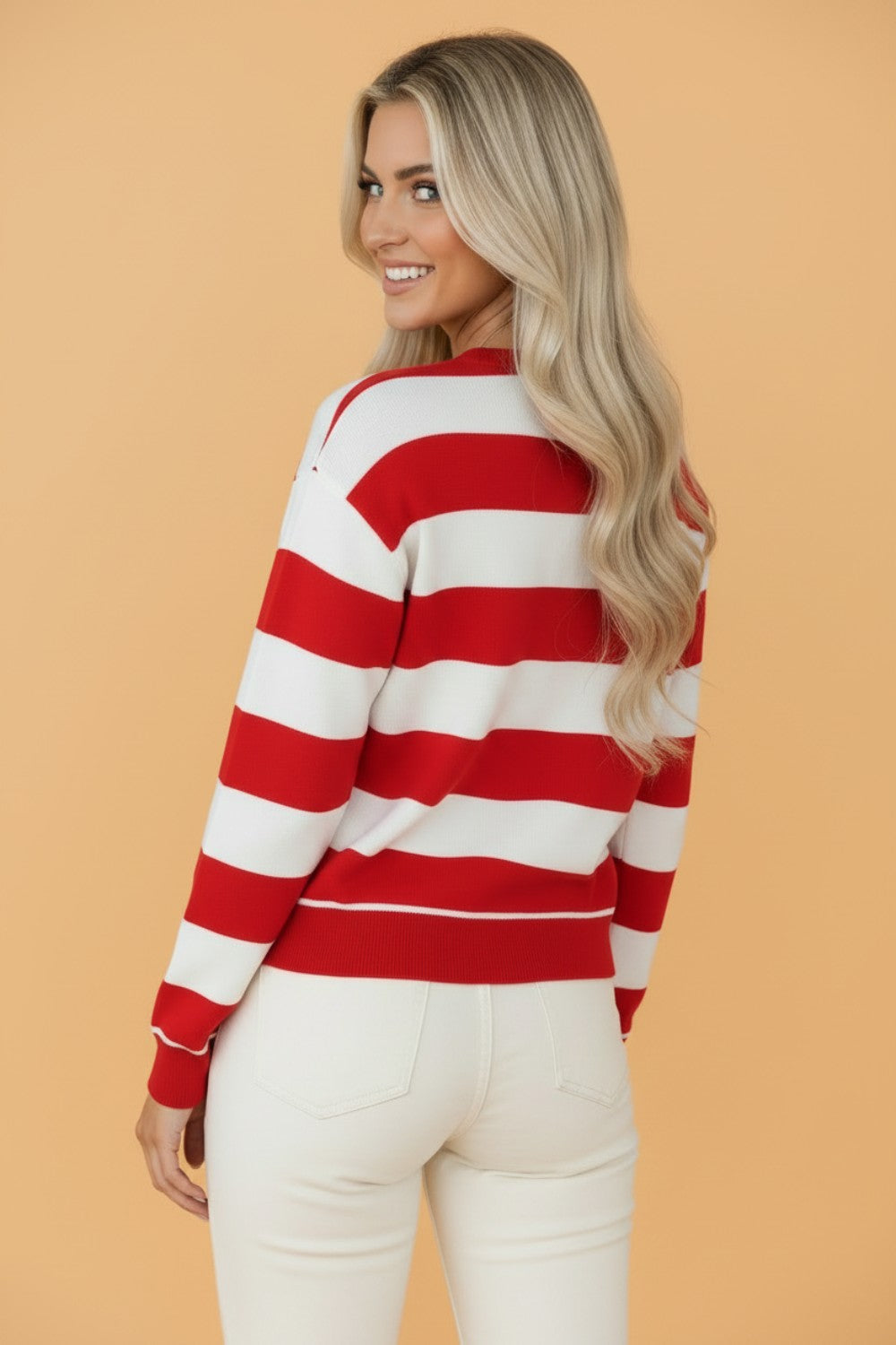 red stripe Holly Jolly embroidered Christmas boutique sweatshirt