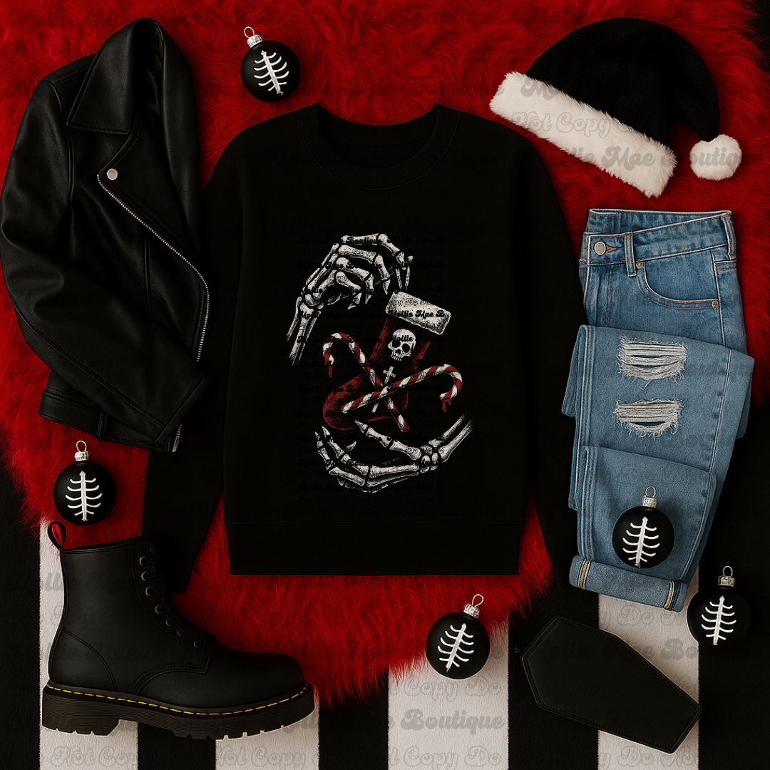 Bone to Be Bad — Skelly Stocking Graphic Sweatshirt (Black)