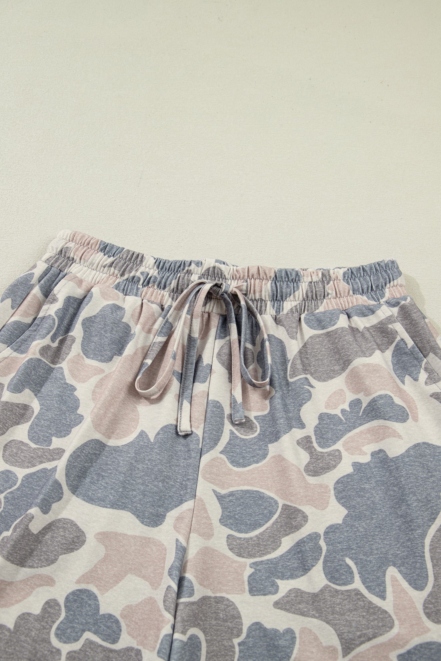 Multicolour Camo Tee and Drawstring Shorts Set with a loose tee, adjustable shorts, and easy matching-set comfort, boutique fashion