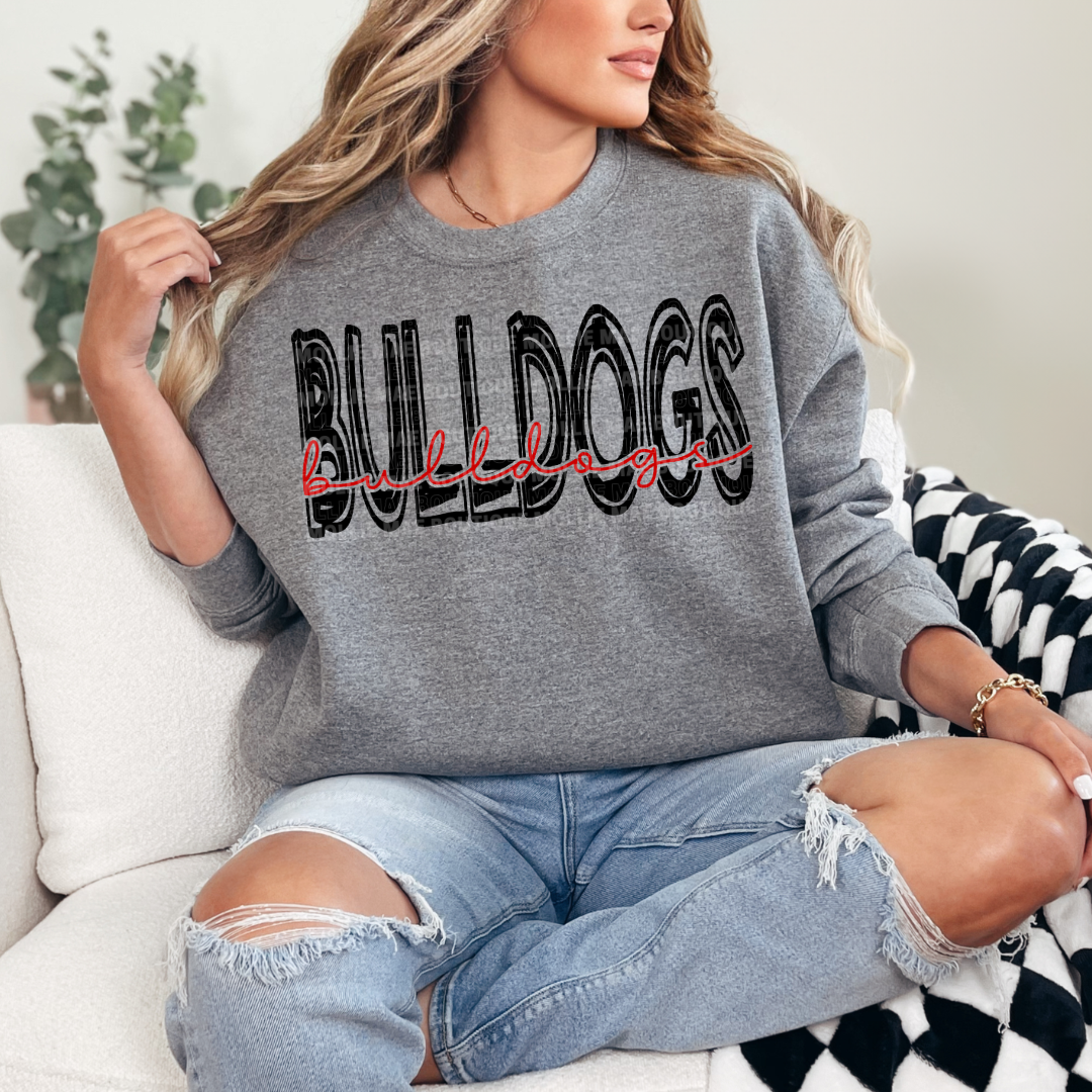 Bulldogs Layered Script Graphic Tee & Sweatshirt