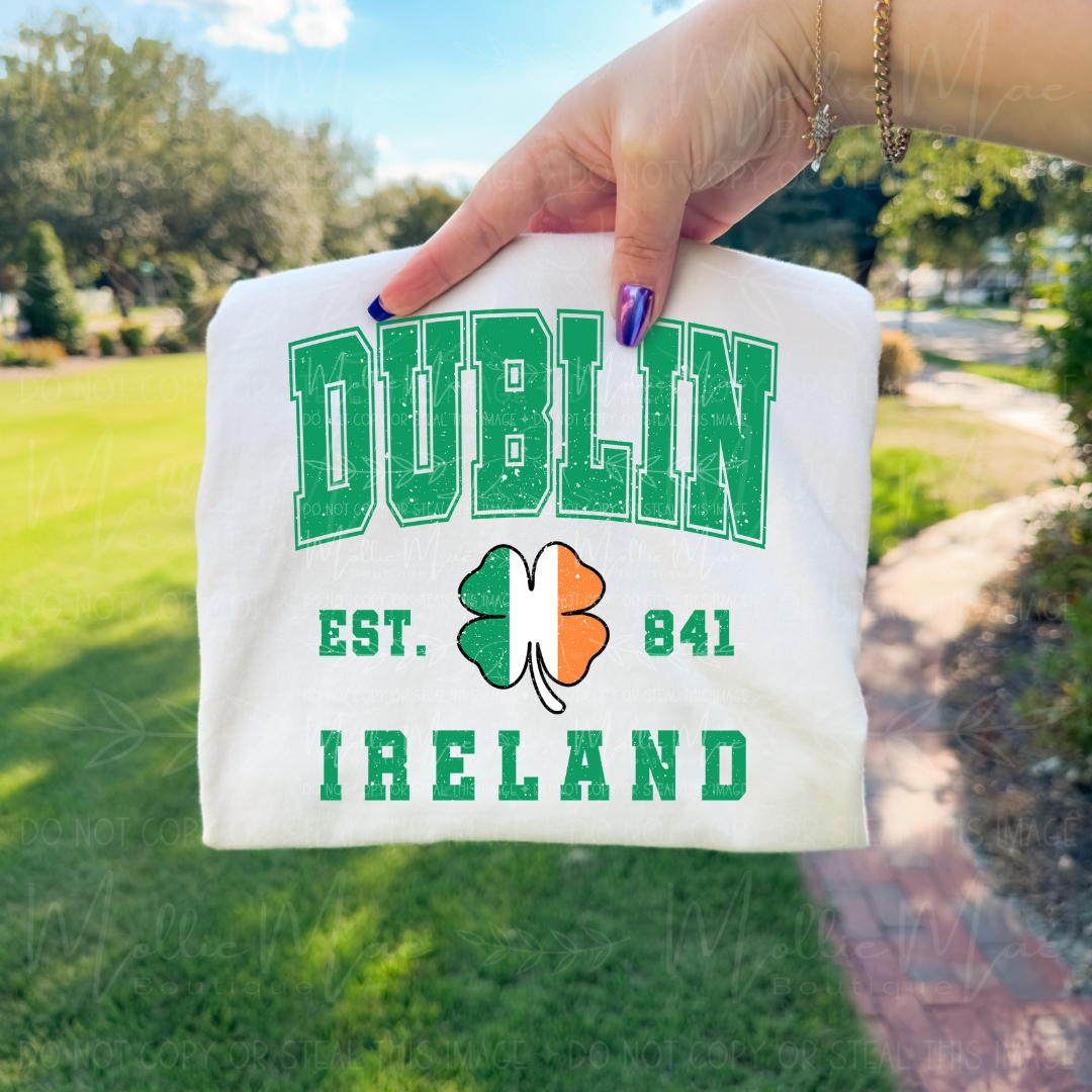 Dublin Ireland Varsity Clover Graphic Tee