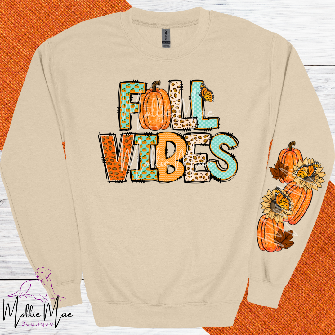 Fall Vibes with Sleeve Design Graphic Sweatshirt