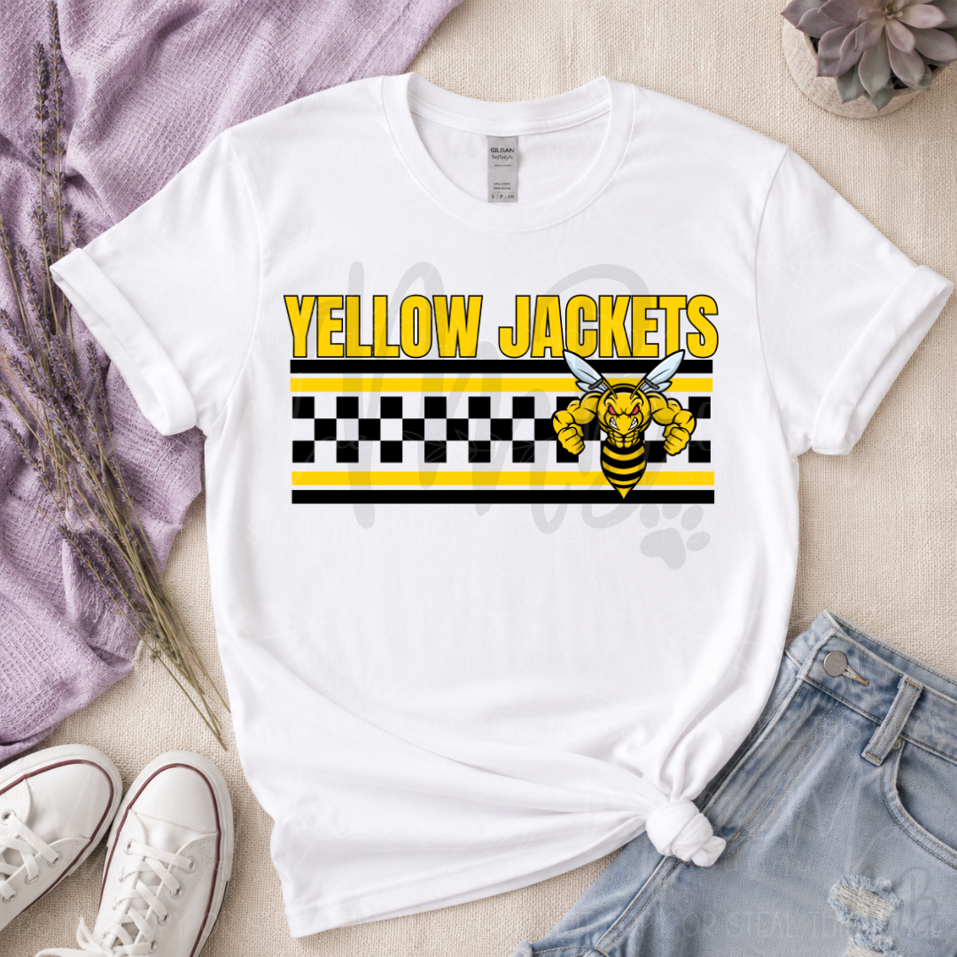Yellow Jackets Checkered Mascot Graphic T-Shirt