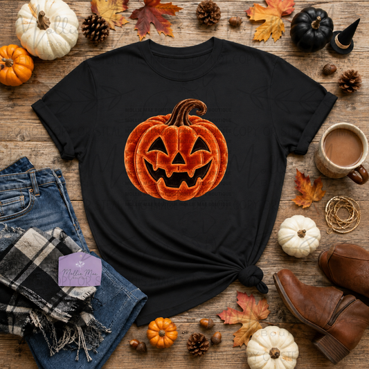 Faux Velvet Jack-O’-Lantern Pumpkin Graphic Tee