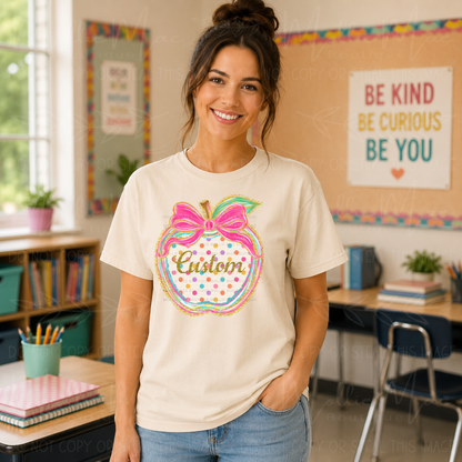 Personalized School Staff Apple Bow Graphic Tee