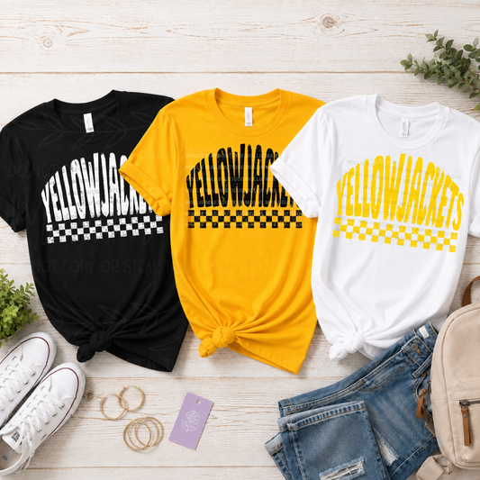 Fairview Yellow Jackets Distressed Checkered Spirit T-Shirt