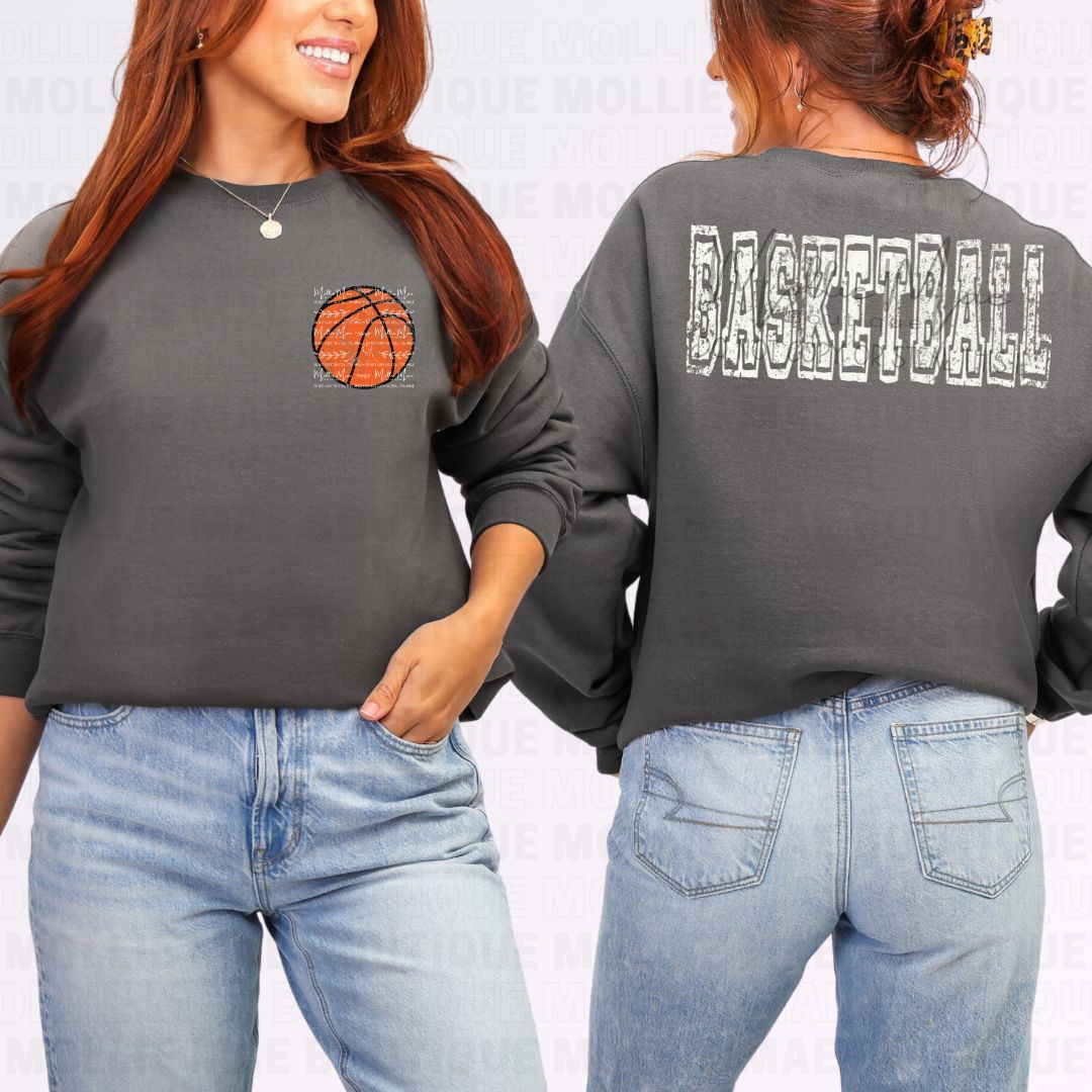 Distressed Basketball Pocket & Back Graphic Sweatshirt – Unisex Game Day Pullover