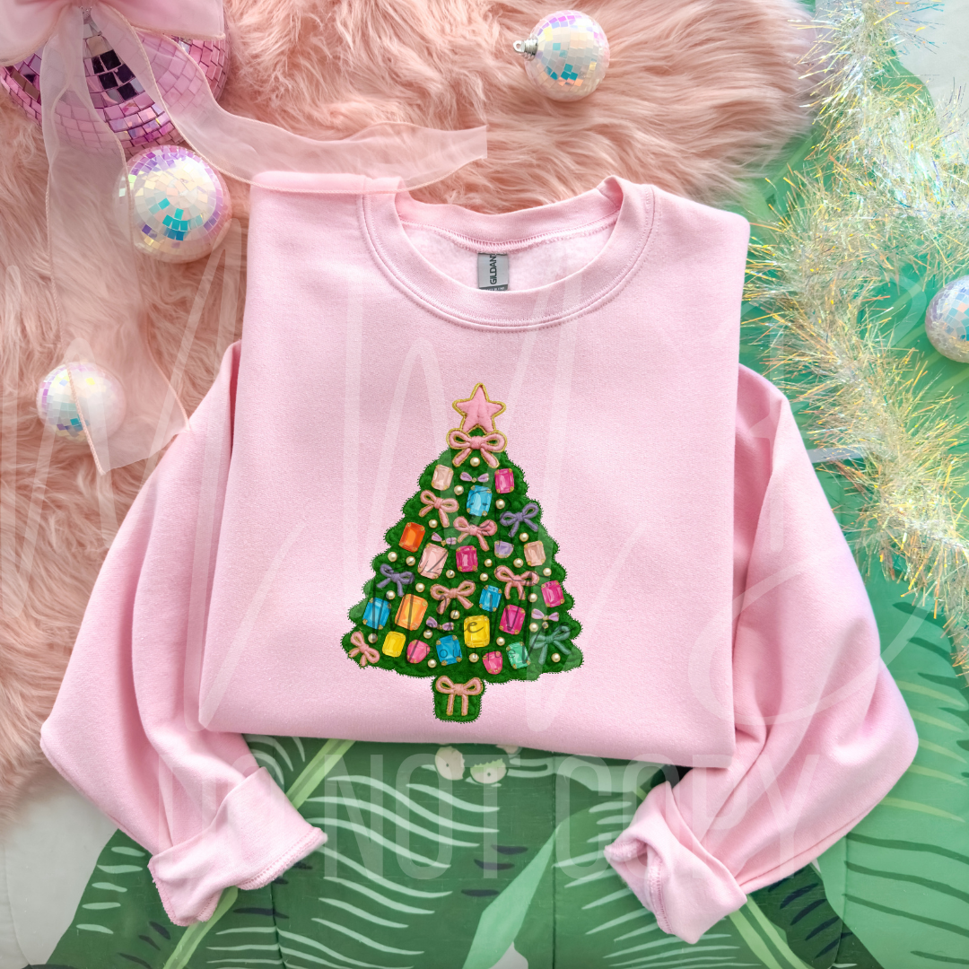 Cozy Tree Vibes Faux Knit Christmas Tee or Crewneck