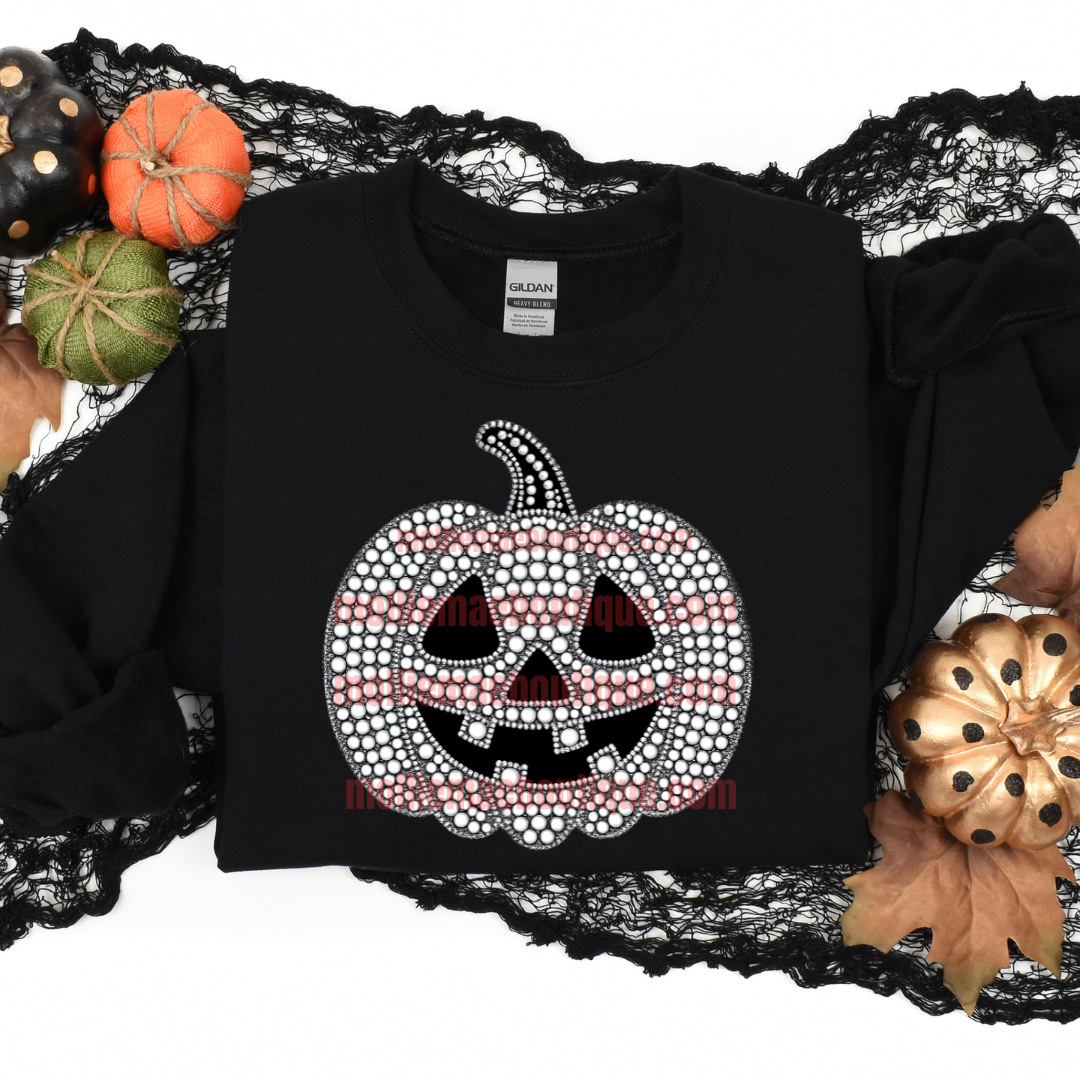 Faux Rhinestone Jack O Lantern Sweatshirt