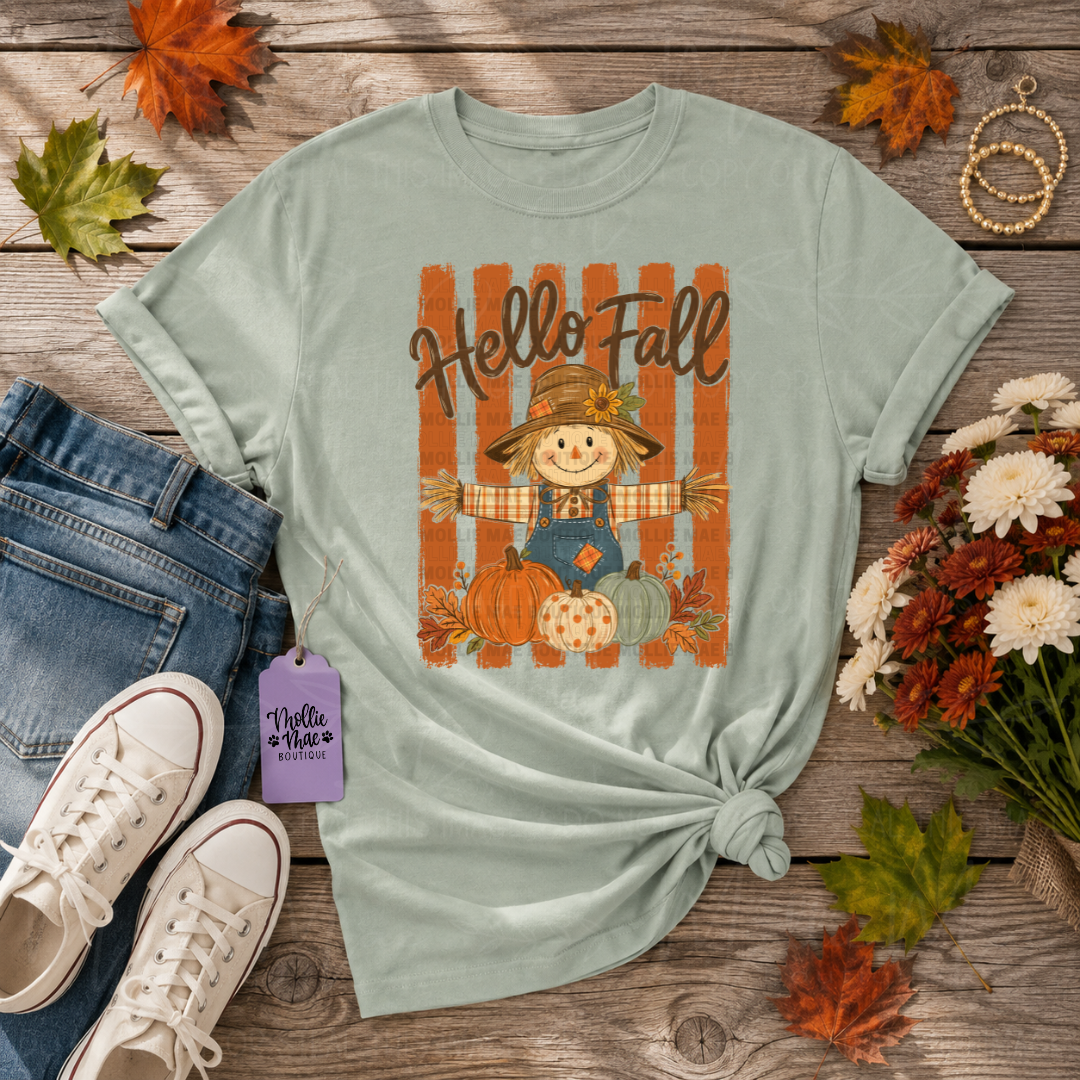 Hello Fall Scarecrow Comfort Colors Graphic Tee
