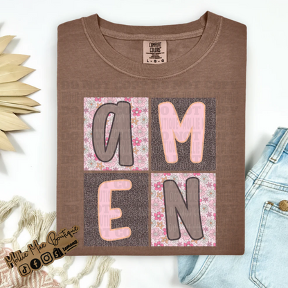 AMEN Floral Leopard Squares Tshirt