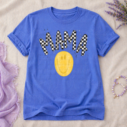 Mama Checkered Smiley Graphic Tee