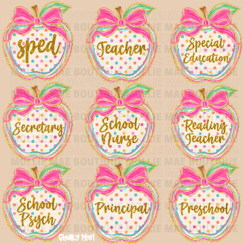 School Staff Apple Bow Graphic Tee