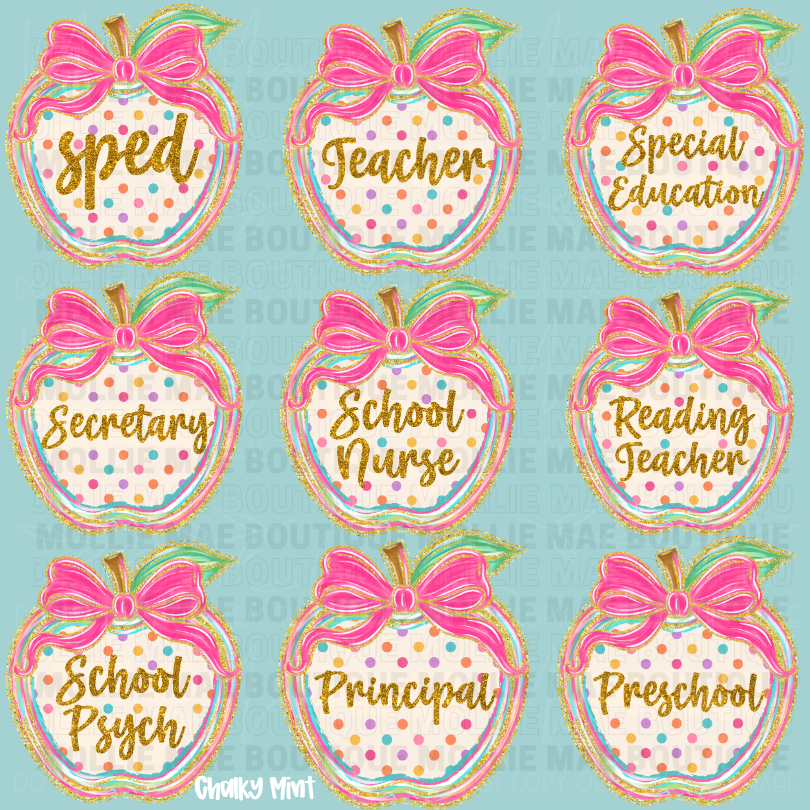 School Staff Apple Bow Graphic Tee