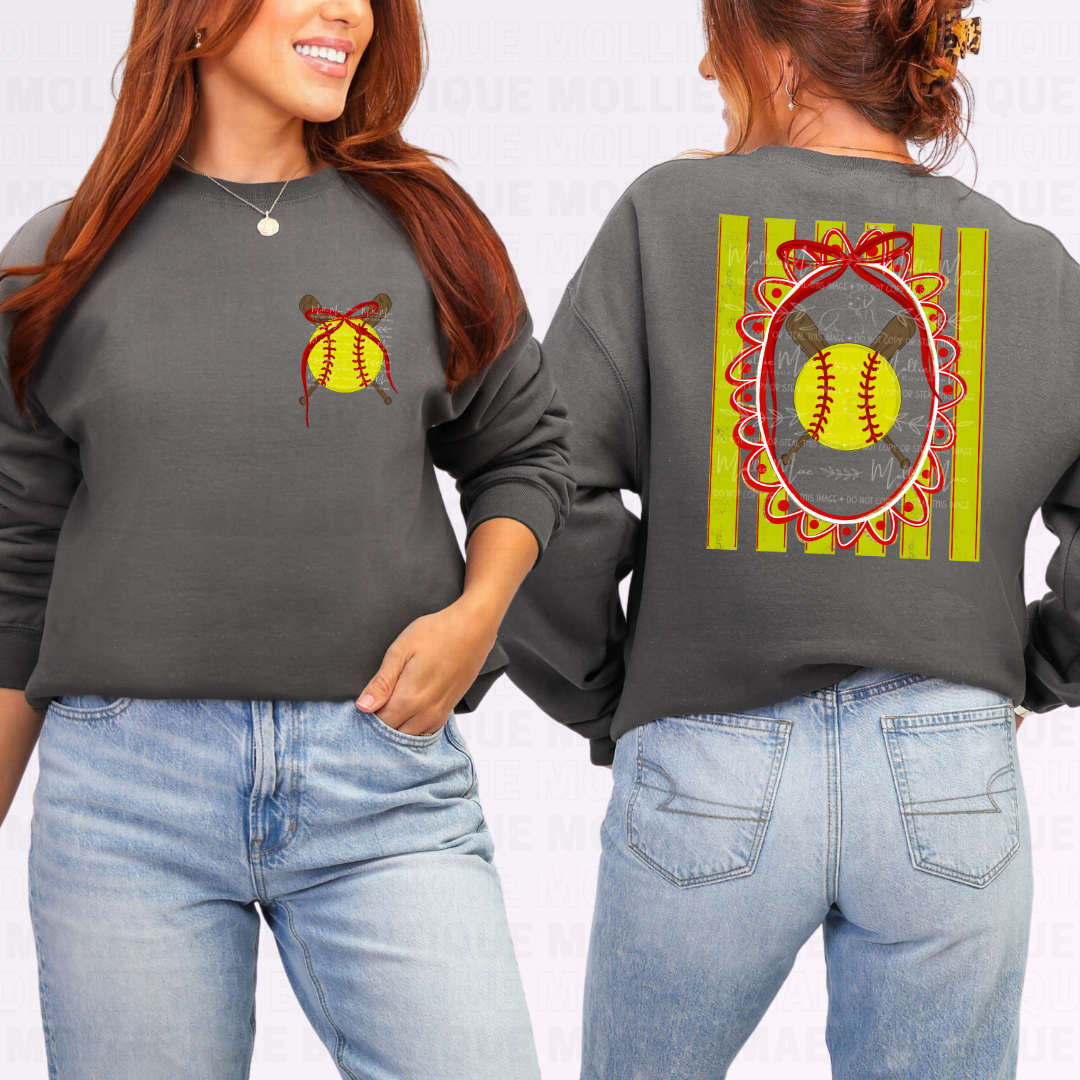 Softball Stripe Bow Graphic Tee or Sweatshirt