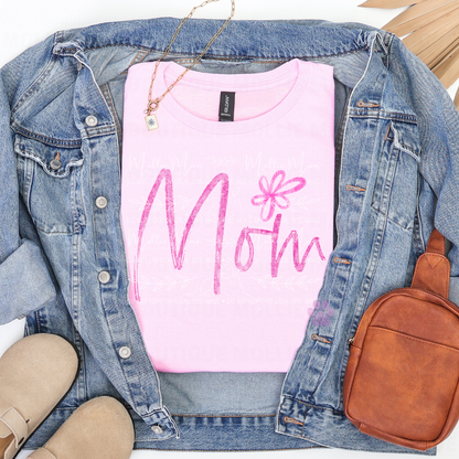 Mom Flower Chalk Script Graphic Tee