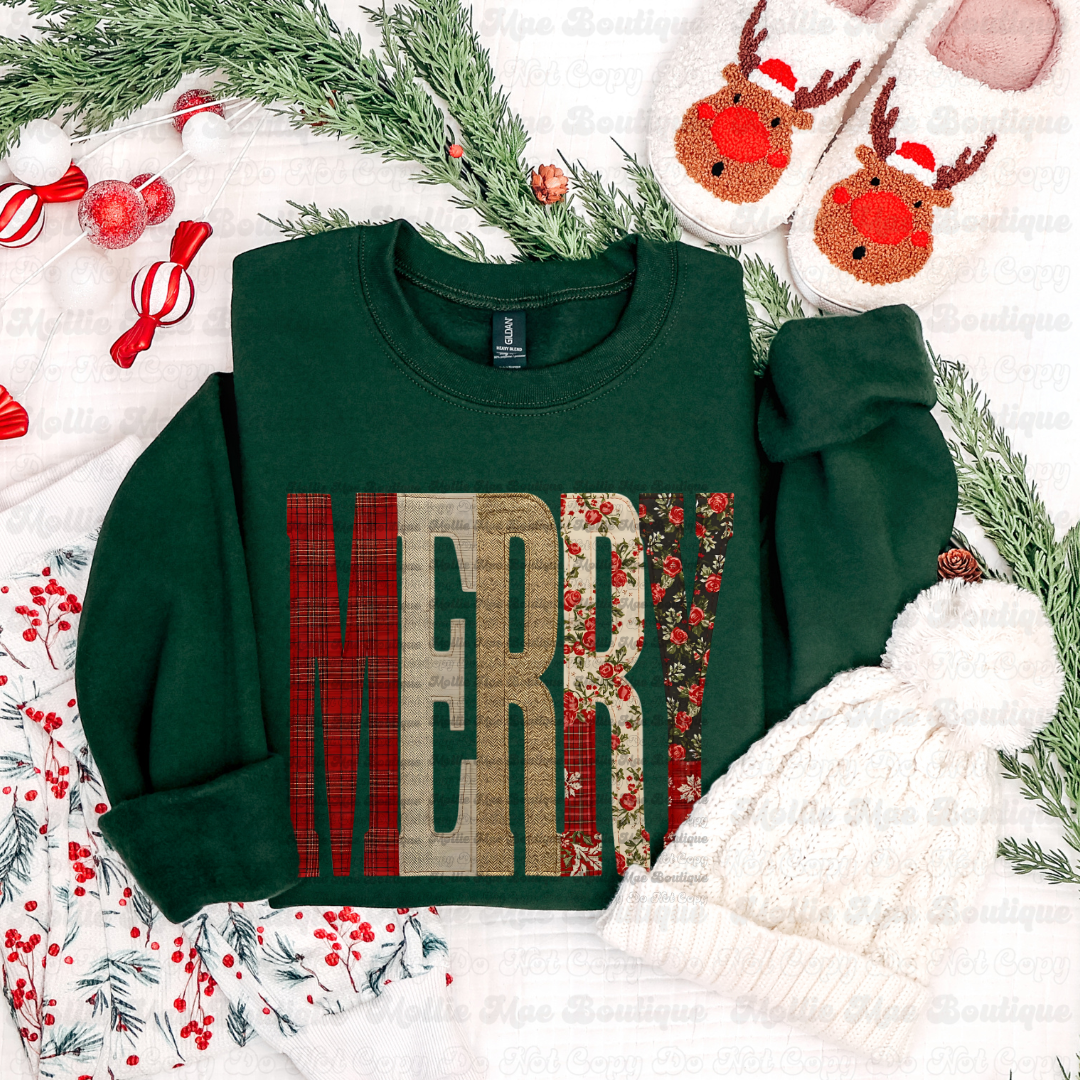 Merry Patchwork Christmas Sweatshirt