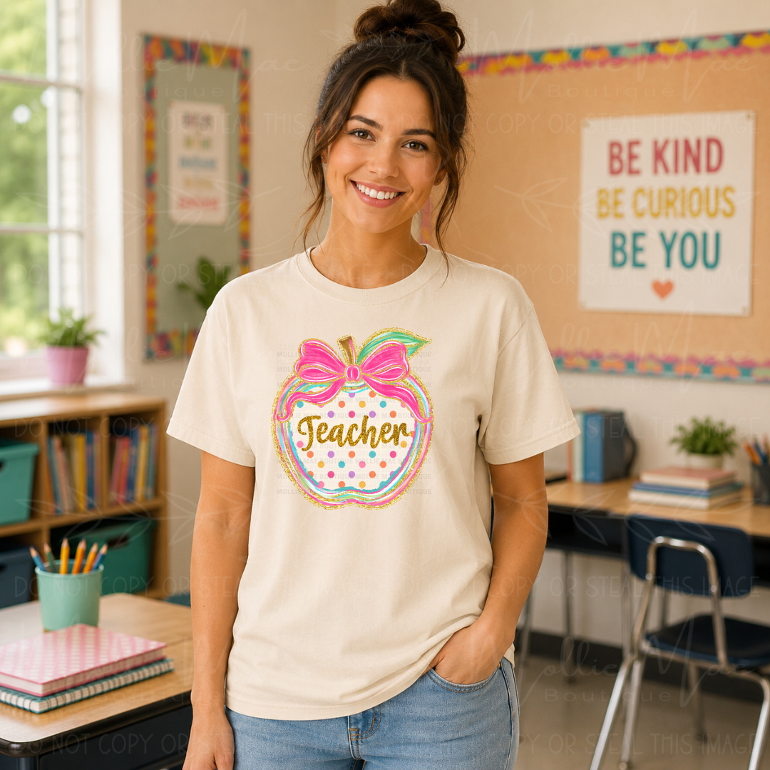 School Staff Apple Bow Graphic Tee