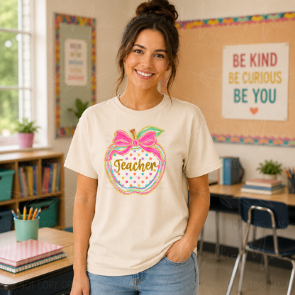 School Staff Apple Bow Graphic Tee