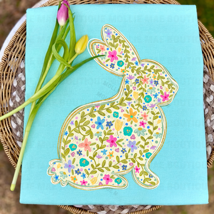 Spring Garden Floral Bunny Graphic Tee