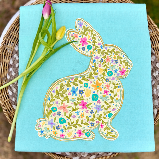Spring Garden Floral Bunny Graphic Tee