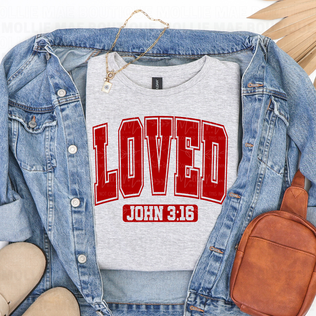 Varsity Loved John 3:16 Graphic Tee