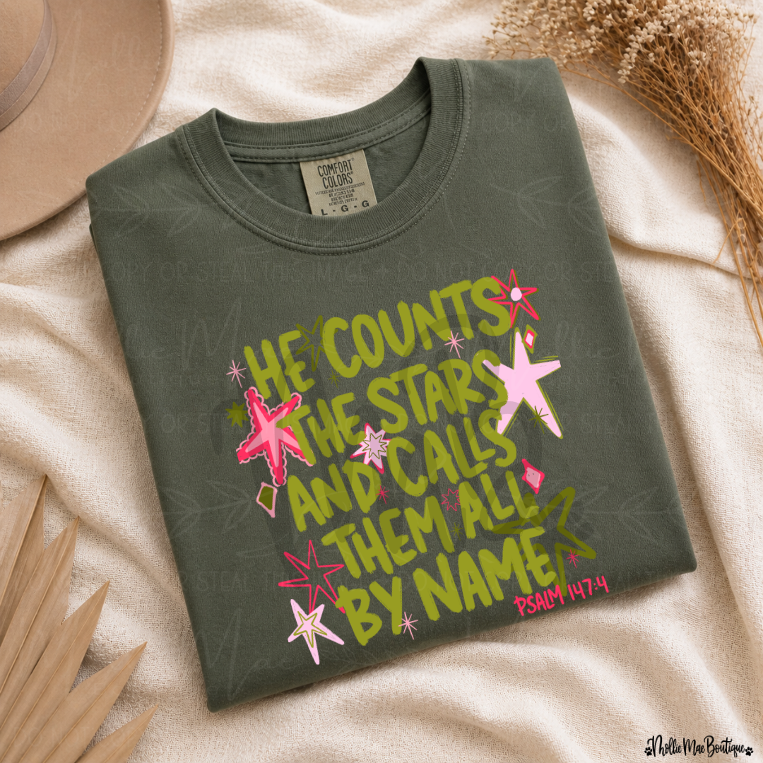 He Counts the Stars Scripture Graphic Tee