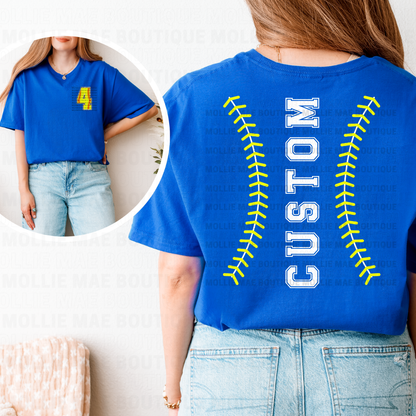 Custom Softball Stitch Name & Number Tee