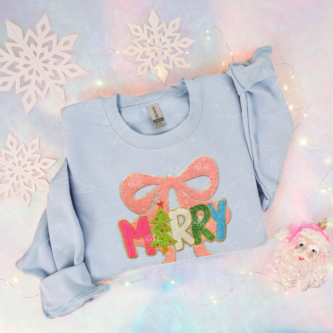 Merry Chenille Patch Sweatshirt – Light Blue