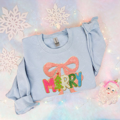 Merry Chenille Patch Sweatshirt – Light Blue