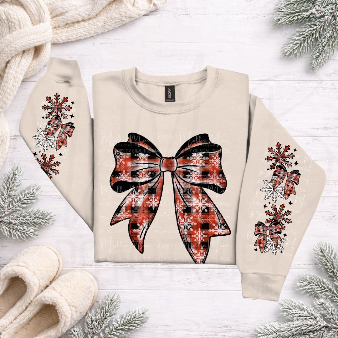 Buffalo Plaid Snowflake Bow Graphic Tee or Sweatshirt