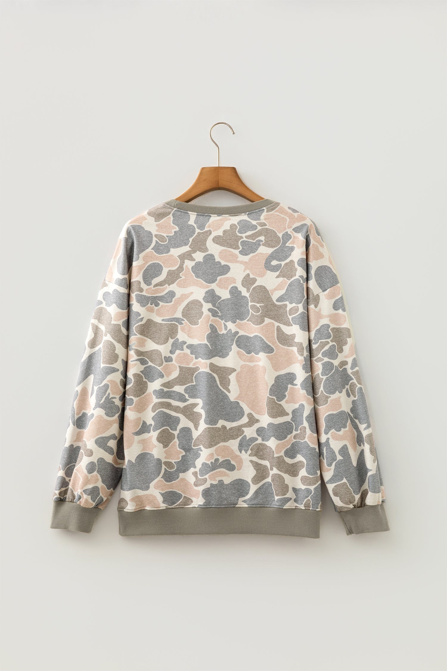 Multicolour Camo Ribbed Trim Crew Neck Sweatshirt with a crew neckline, ribbed trim, and casual camo style, boutique fashion