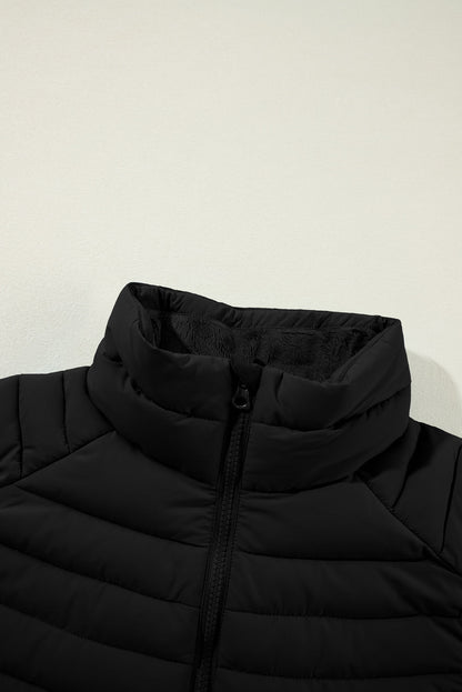 black plush stand collar zip-up puffer vest boutique outerwear