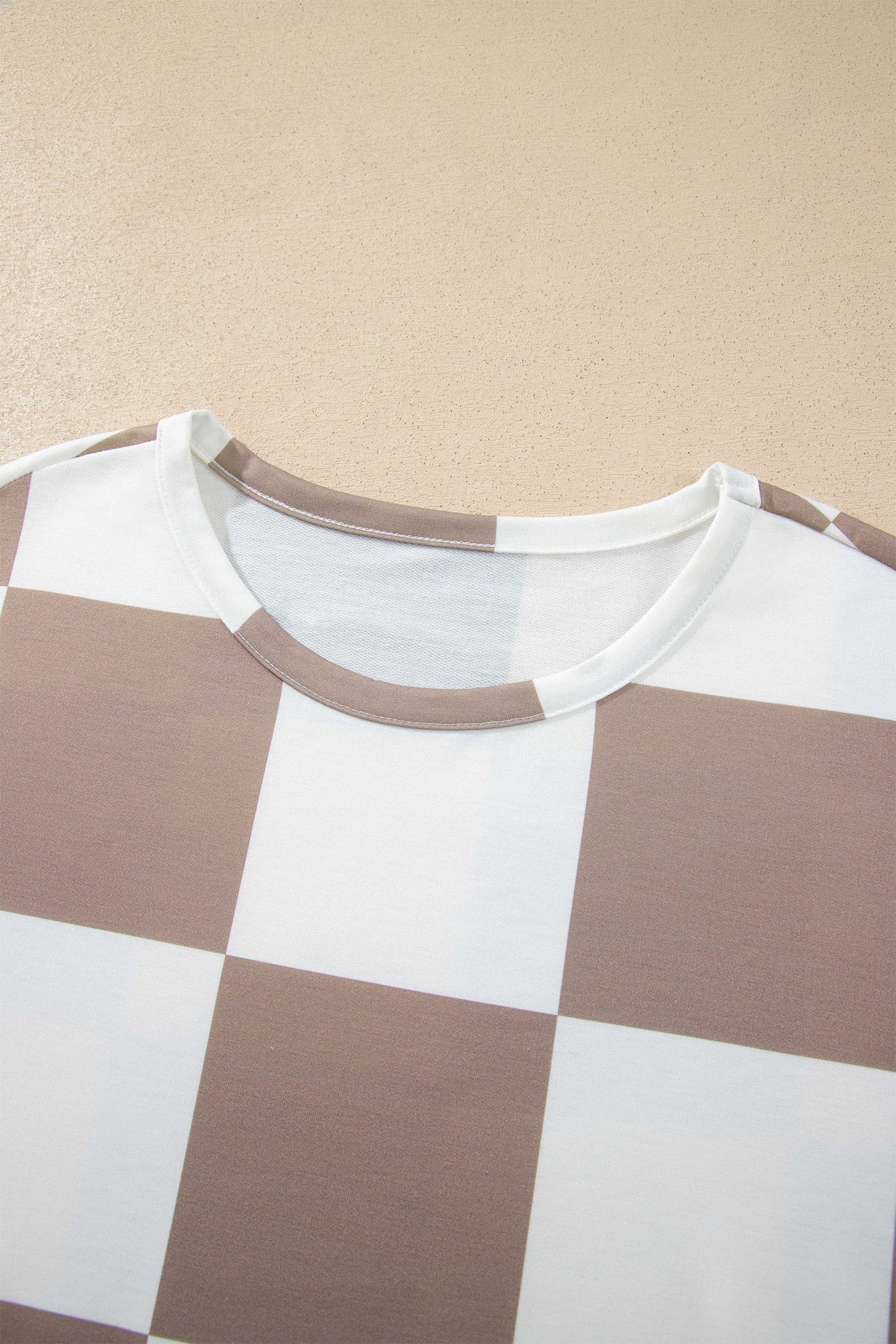 Khaki Checker Long Sleeve Top & Drawstring Shorts Set featuring boutique-style details and relaxed everyday fit