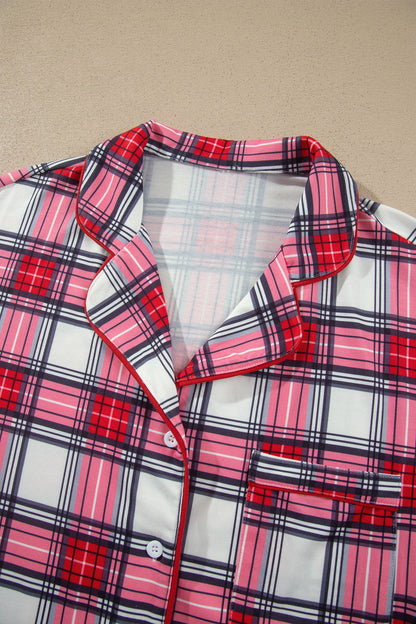 Plus Size Plaid Buttoned Shirt & Pants Pajama Set