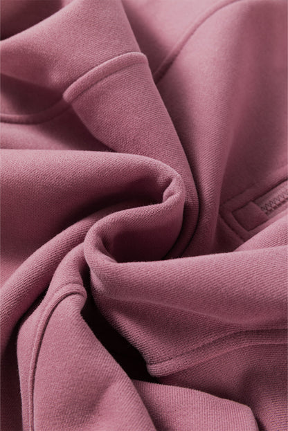 fuchsia zip neck drop shoulder relaxed boutique sweatshirt