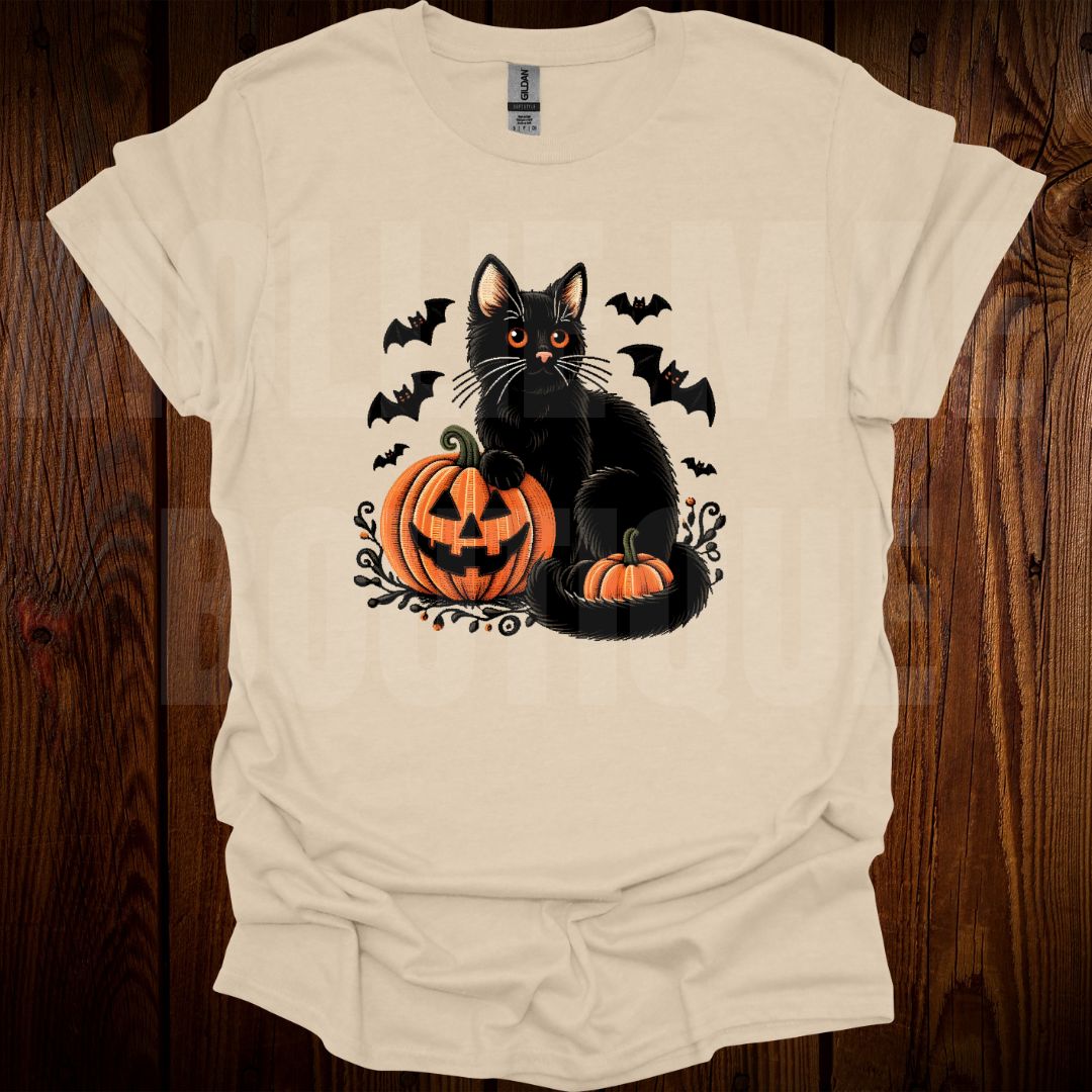 Black Cat and Pumpkin Graphic Tshirt