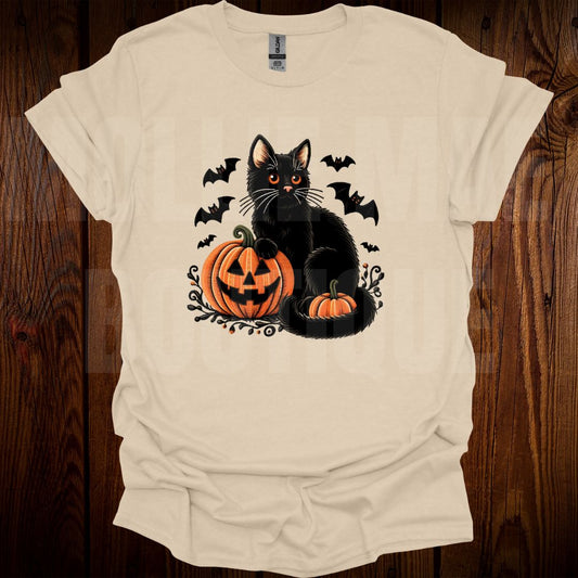 Black Cat and Pumpkin Graphic Tshirt