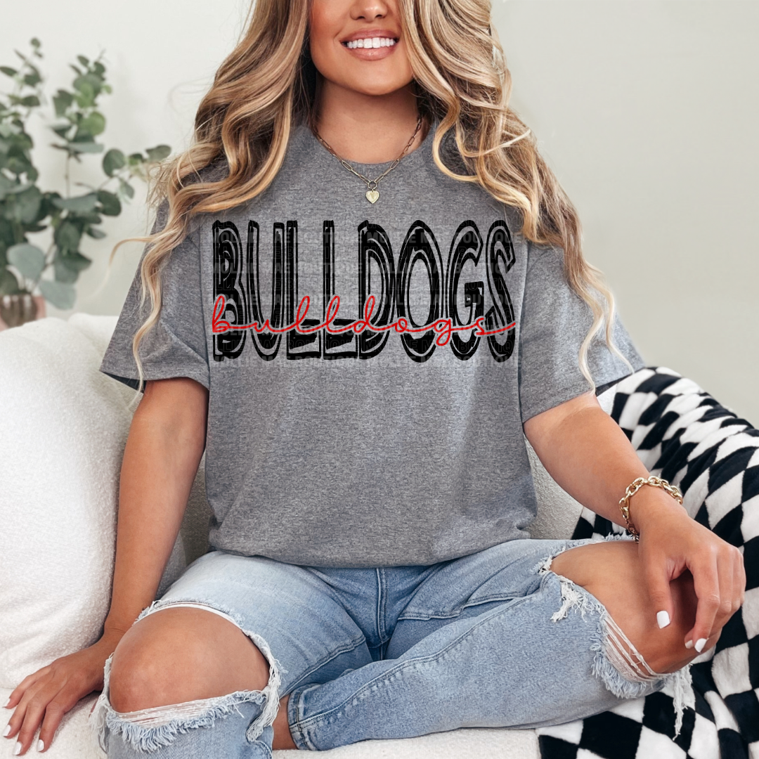 Bulldogs Layered Script Graphic Tee & Sweatshirt