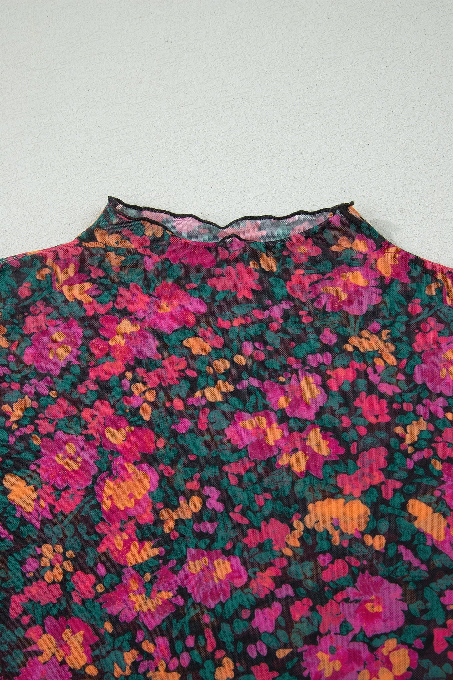 plus size rose floral mesh short sleeve top for women