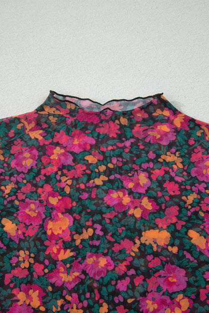 plus size rose floral mesh short sleeve top for women