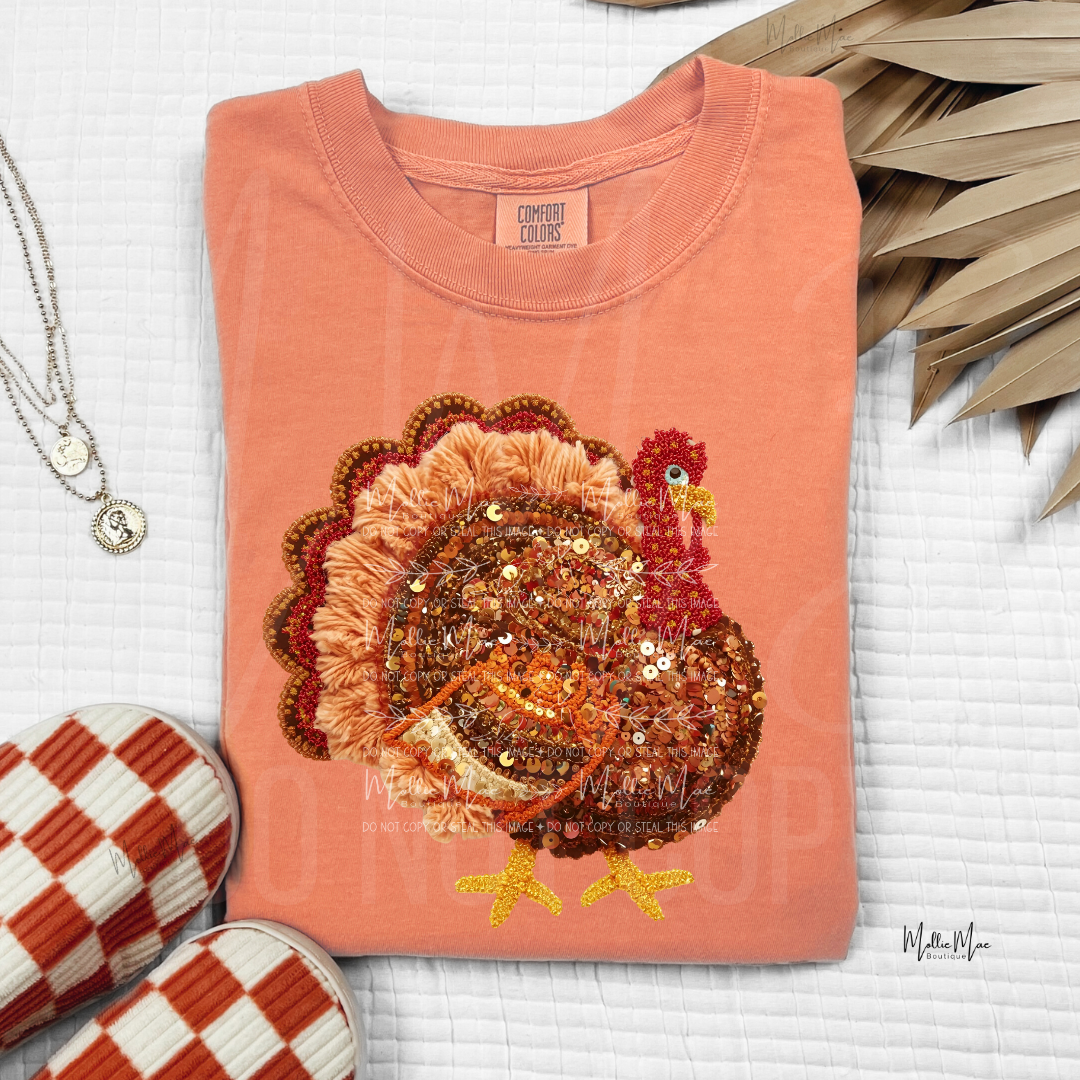 Gobble & Glow Faux Yarn Turkey Graphic Tee