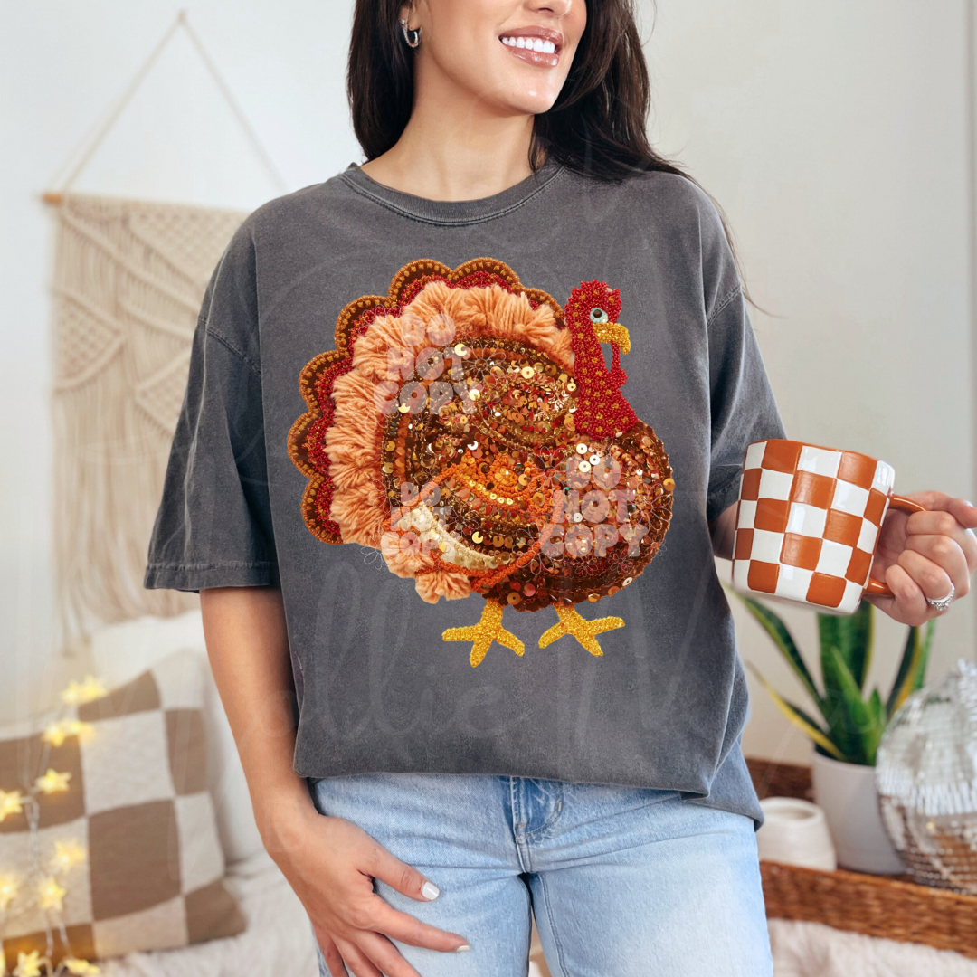 Gobble & Glow Faux Yarn Turkey Graphic Tee