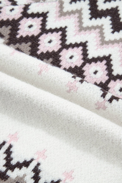 Geometric Fair Isle Brushed Knit Buttoned Cardigan