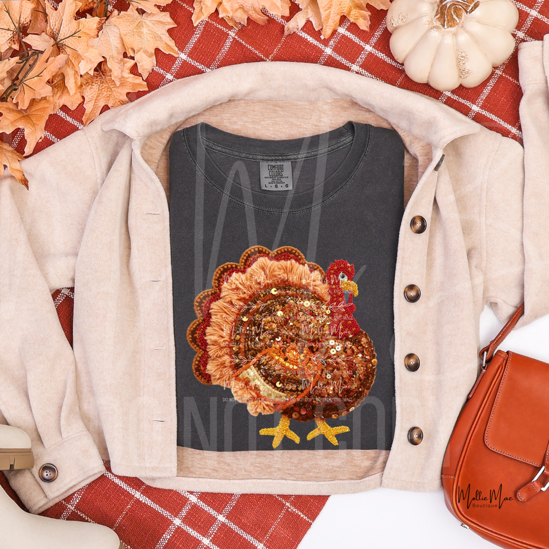 Gobble & Glow Faux Yarn Turkey Graphic Tee